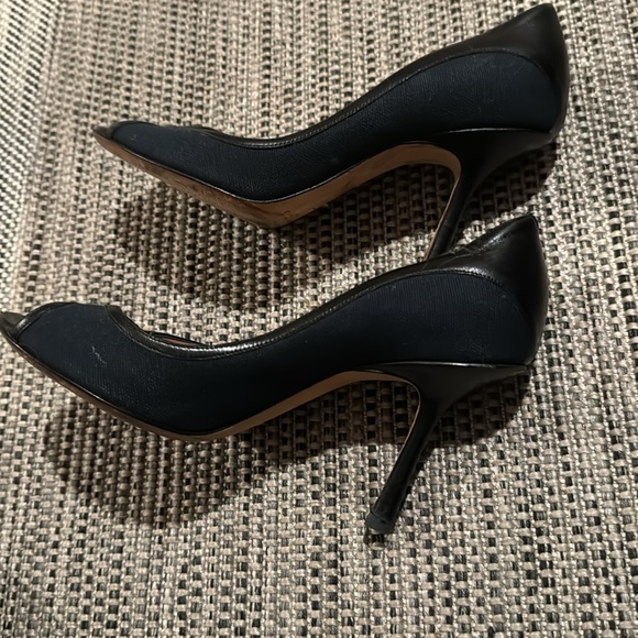 Jimmy Choo 🎉host pick🎉Bonnie navy blue canvas peep toe heels with leather trim - Picture 5 of 10